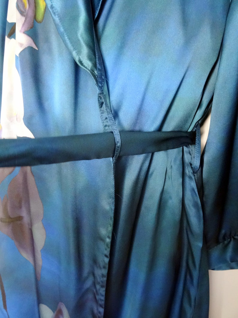 Blue Silk Robe Bridal Gift Blue Floral Silk Robe Silk | Etsy