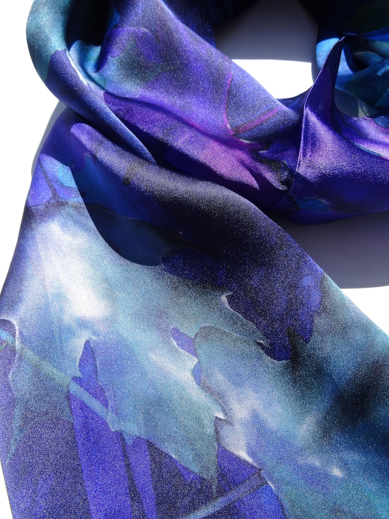 Blue Silk Scarf Spring Scarf Holiday Gift for Her 15x60 image 3