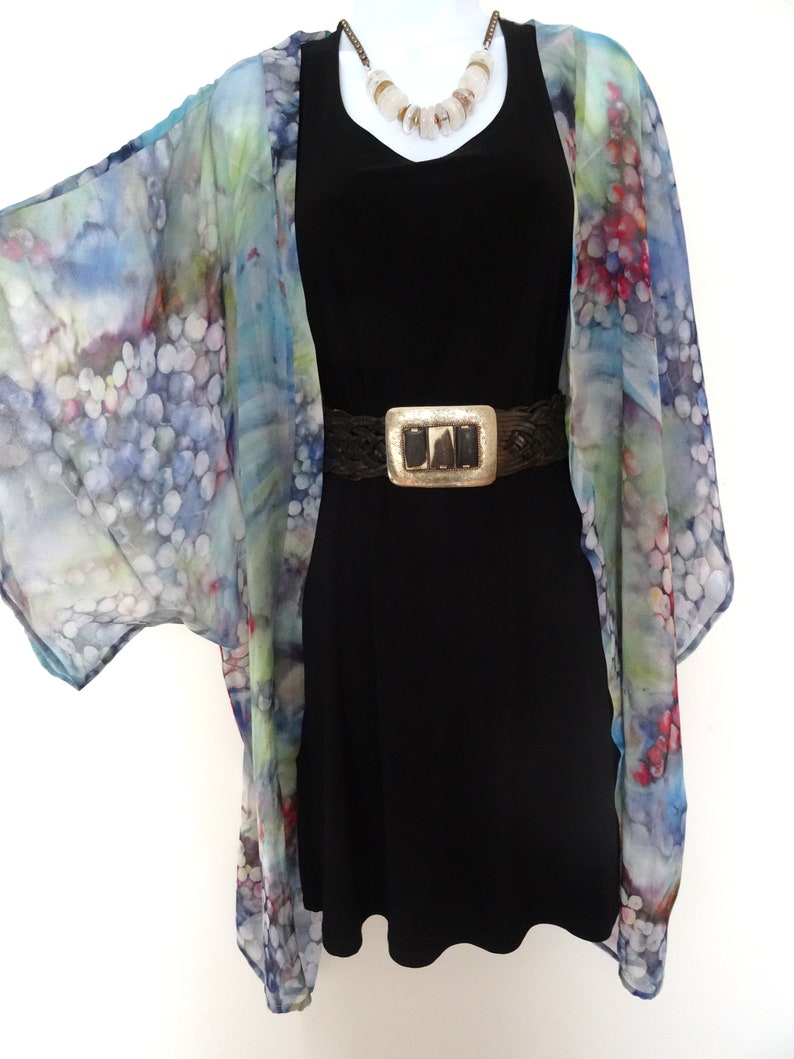 Floral Silk Jacket - Silk Kimono - Mother of the Bride - Silk Duster - Sheer Lingerie - Plus Clothing 