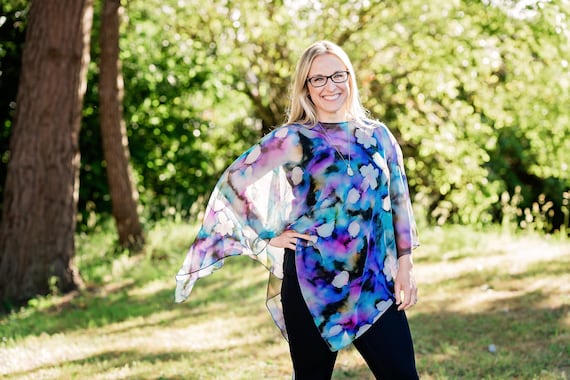 Blue Silk Kaftan Sheer Silk Cover up Resort Wear Sheer - Main Image