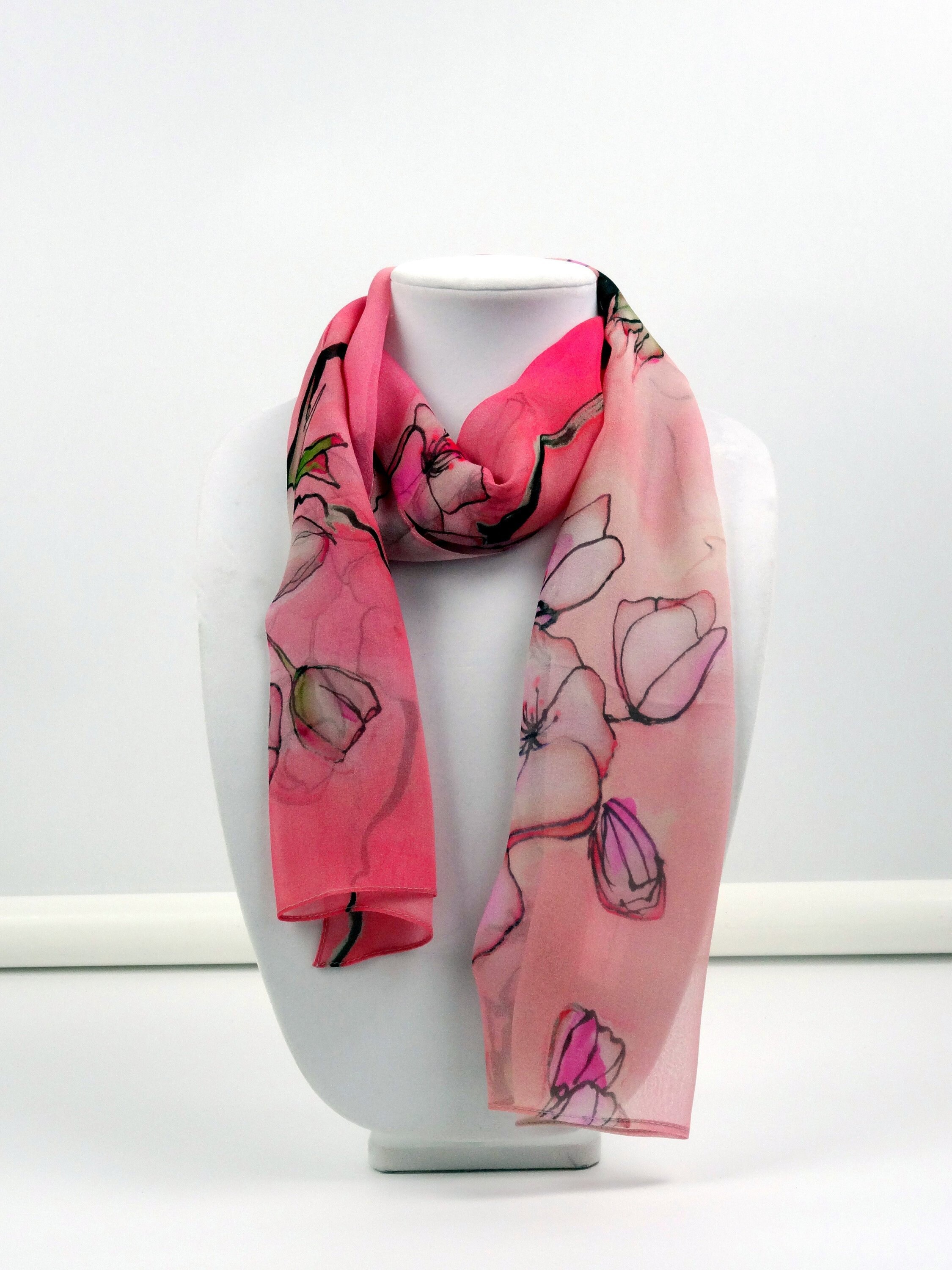 Grey Pink Butterfly Women 100% Silk Scarf Shawl Spring Fall