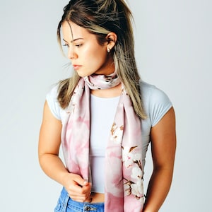 Pink Silk Scarf - Cherry Blossom Scarf for Her - Gift for Her- Holiday Scarf - 15&quot;x 60&quot;
