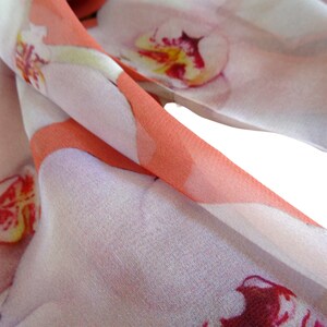 Coral Silk Scarf Spring Scarf Tropical Floral Scarf Sheer 15 x 60 image 3