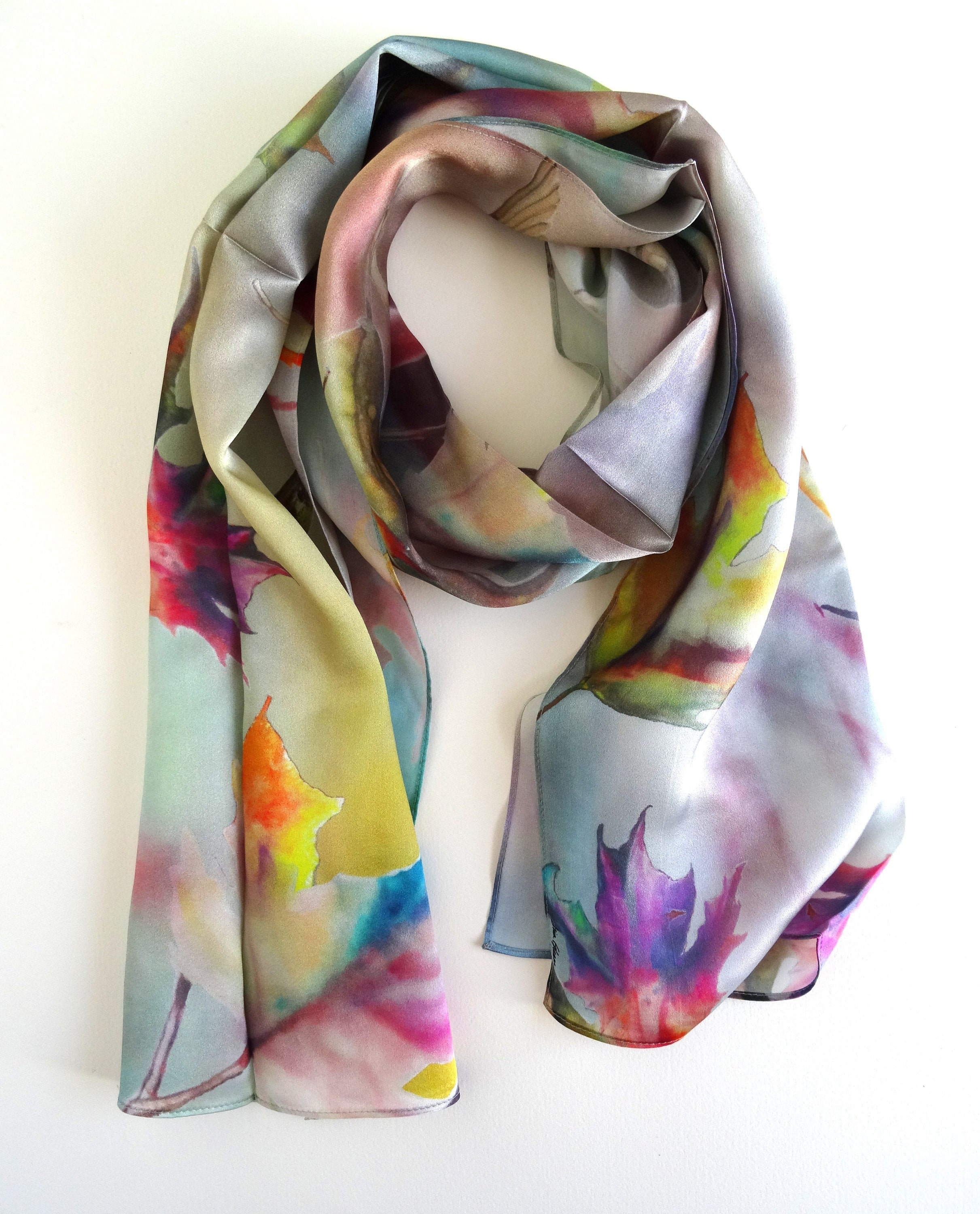 Pastel Fall Silk Scarf - Mother's Day Scarf - Spring Silk Scarf - Scarf ...