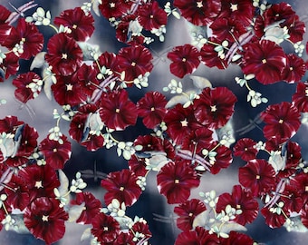 Hollyhocks & Dragonflies - Spring Silk By Yard - Digital Print Silk Georgette 8mm - DIY Seamstress - Craft Material