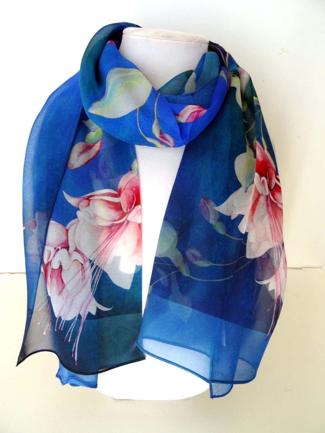 Blue Silk Scarf - Spring Scarf- Holiday Scarf - Gift for Her - 15" X 60 ...