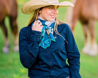 Orchid Silk Wild Rag - Blue Silk Bandana - Western Boho Bandana - Rodeo Queen SIlk Scarf - Silk Twill 35" Square