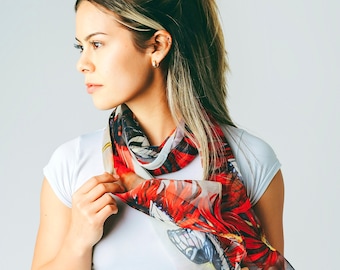 Sand Silk Scarf - Butterfly Scarf - Spring Scarf - Gift for Her - 15" x 60"