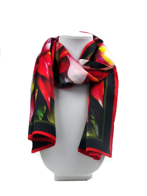 Poinsettia Silk Scarf Christmas Silk Scarf Fall Scarf Gift for Her 15x 60 Etsy UK