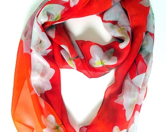 Autumn Orange Silk Scarf - Fall Scarf - Gift for Her - Holiday Scarf - 15"x60"