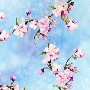 Blue Floral Silk Scarf - Cherry Blossom Scarf - Holiday Gift for Her ...