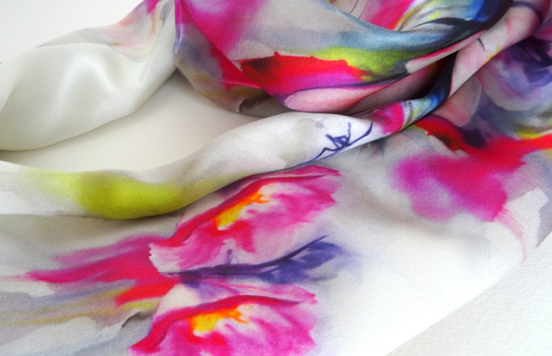 Cherry Blossom Silk Scarf Floral Silk Scarf Holiday Scarf Gift for Her 15x 60 image 3