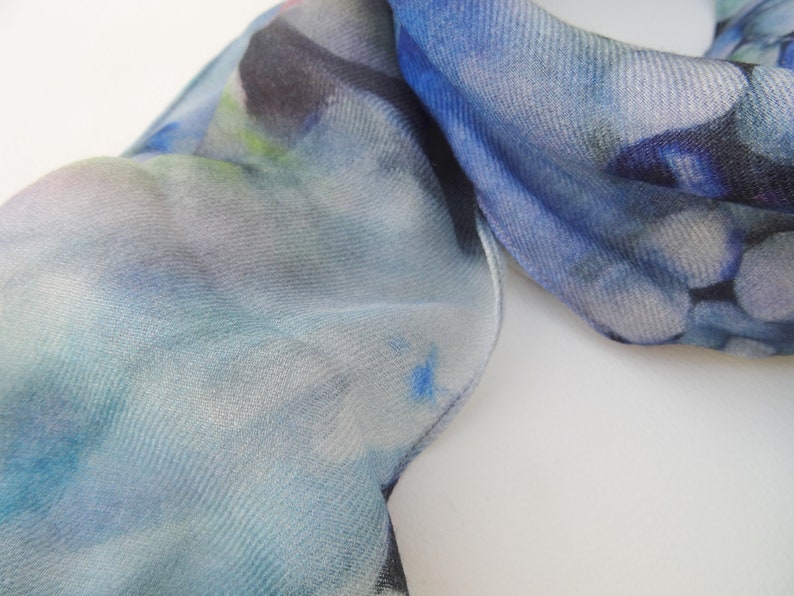 Blue Wool Scarf Spring Scarf Gift For Her Vineyard Art Scarf Made in USA image 2