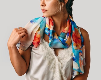 Koi Silk Scarf - Spring Scarf - Japan Art Scarf - Koi Scarf - Fish - Water Scarf - 15" x 60"