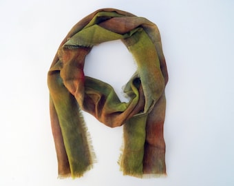 Olive Soft Wool Scarf - Winter Scarf - Gift for Her - 15"x72"