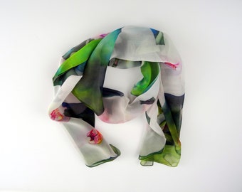 Orchid Silk Scarf - Tropical Silk Scarf - Spring Scarf - Gift for Her - 15" x 60"