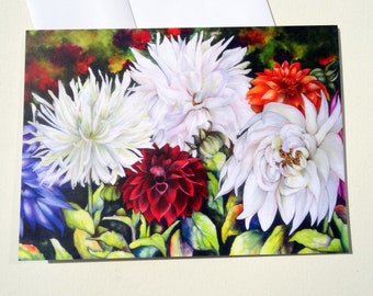 Spring Floral Greeting Card with Envelope, Dahlia Greeting Card, Floral Mother's Day Card