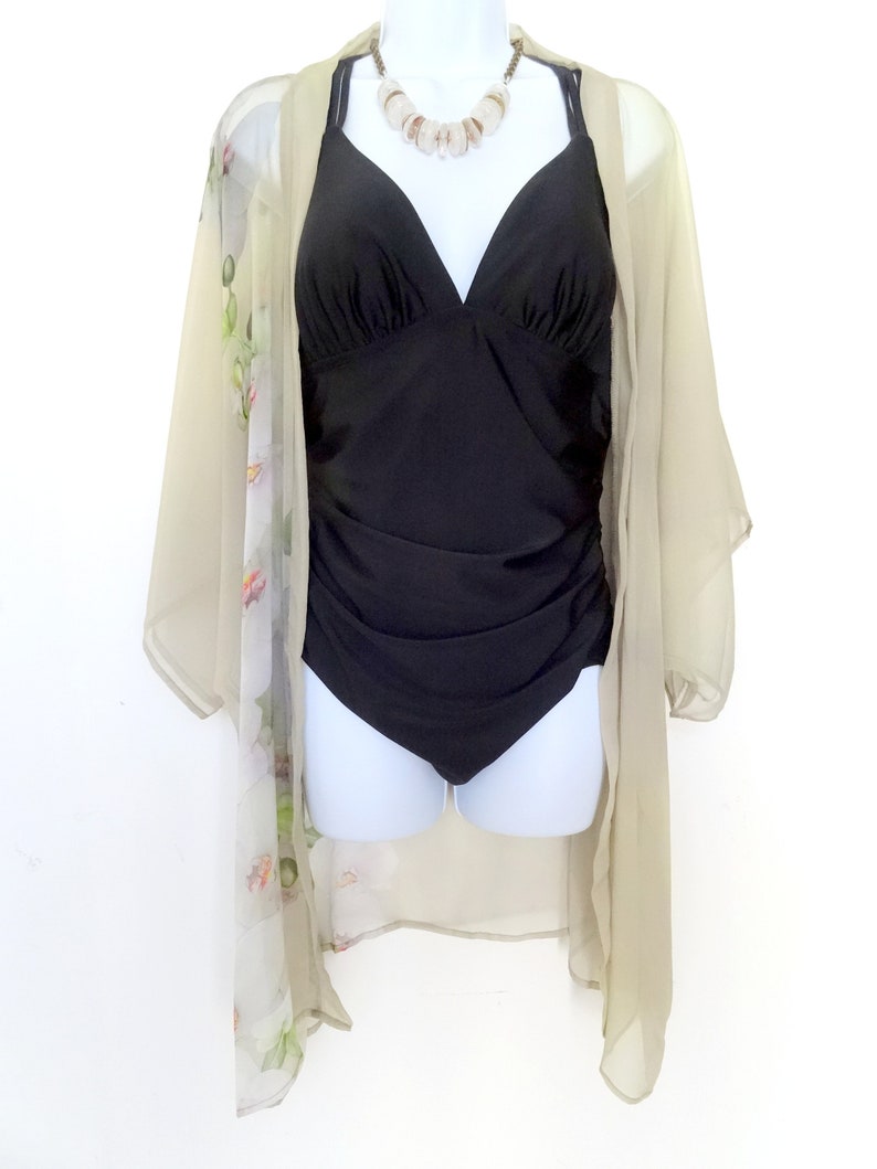 Beige Silk Jacket Silk Kimono Mother of the Bride Silk Duster Sheer Lingerie Plus Clothing Bild 2