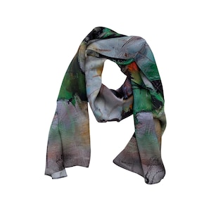 Abstract Silk Scarf - Spring Scarf - Green Gray Silk Scarf - Scarf For Her - 15&quot;x 60&quot;