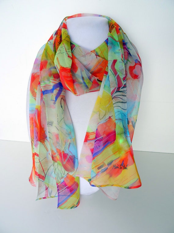Abstract Silk Scarf - Spring Scarf - Gift for Her - Holiday 