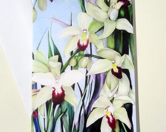 Spring Floral Greeting Card with Envelope, Orchid Greeting Card, Floral Mother's Day Card