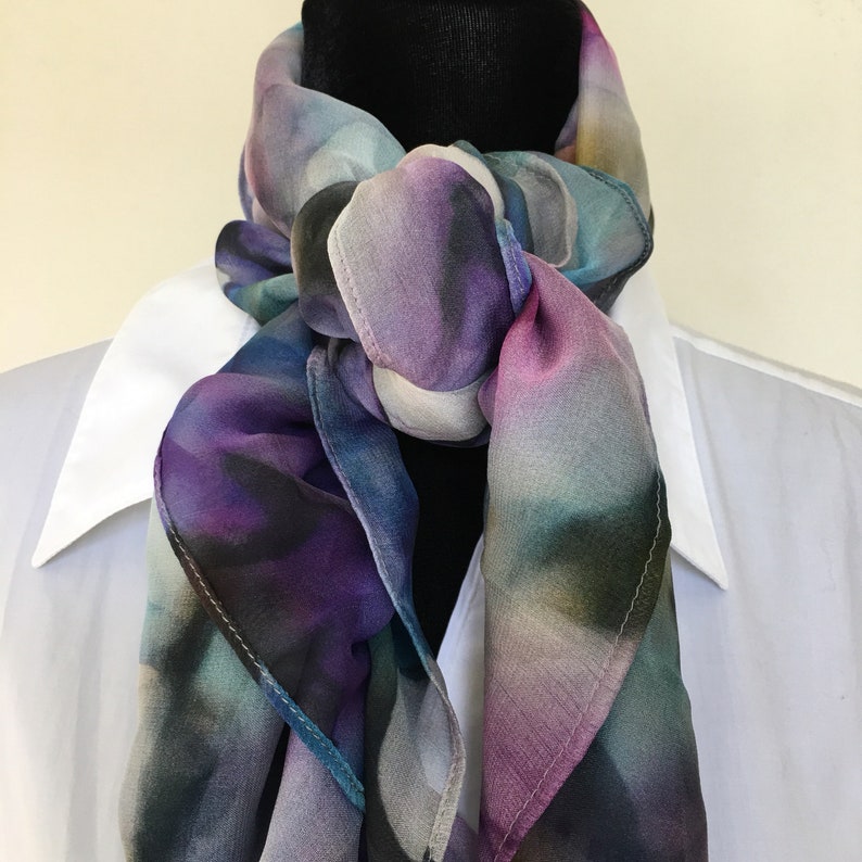 Purple Blue For Her One Size Plus Floral Silk Scarf Poncho Vest