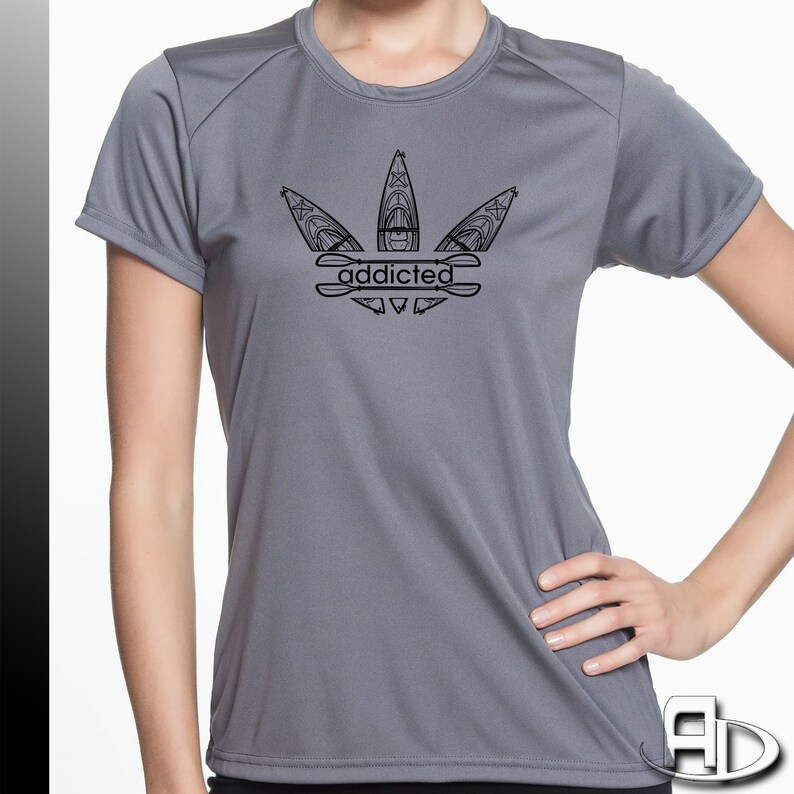 Anhyzer Designs Addicted to Kayaking Ladies Sport Tek Brand PosiCharge Competitor Polyester Performance Short Sleeve Tee