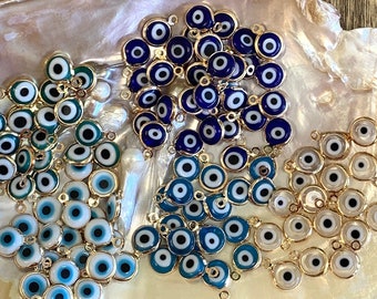 Greek Evil Eye Charm, Tiny Evil Eye Pendant, Evil eye charm for earrings, bracelets, necklaces, 8mm, Turkish Evil Eye, Gold plated, Bulk