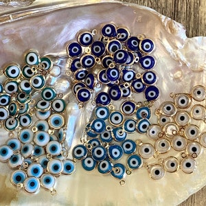 Encanto griego del mal de ojo, colgante pequeño del mal de ojo, encanto del mal de ojo para pendientes, pulseras, collares, 8 mm, mal de ojo turco, chapado en oro, a granel