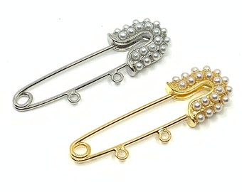 2 Loop Safety Pin, Pearl Pin, 18k Gold Plated Stroller Pin, Baby pin, Safety Pin, Crib Pin, Bulk Buy, Bellaire Wholesale, Safety Pin Brooch