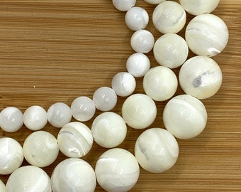 Mother of Pearl, Shell Pearls, MOP Beads, White Shell Beads, 6mm, 8mm, 10mm, 12mm White Natural MOP, Wholesale, Canadian Supplier