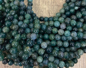 Moss Agate Bead, Drilled Gemstone beads, Green Natural Stone bead, 4mm, 6mm, 8mm, 10mm, Canadian Supplier, Bulk Buy, Round bead, Mala Stones