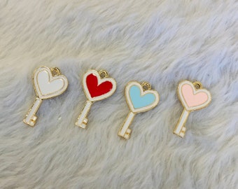 Heart Key Charm, Enamel Heart Key Pendant, Charm for Necklace, 6pc Key Charm, Bulk Buy, DIY Jewelry Supplies, Bellaire Wholesale, Supplier