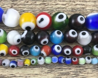 Perlina anti-malocchio, perlina multicolore anti-malocchio, perline in vetro anti-malocchio da 4 mm, perlina da 6 mm, perlina da 8 mm, perlina da 10 mm, perlina in vetro anti-malocchio