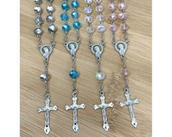 One decade rosary, Glass beads, Mini Car Rosary, Favors, Pocket Rosary, Men's rosary bracelet, Women's rosary, Chain, Baptism, Bulk