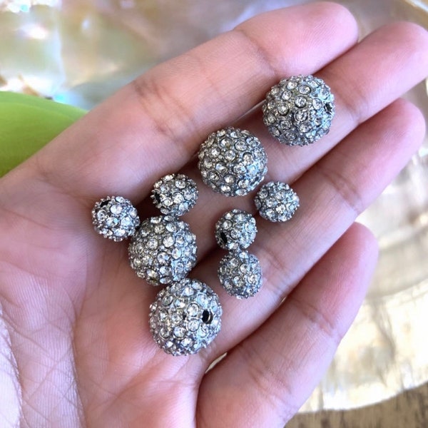 Alloy Rhinestone bead, Crystal Beads, Rhodium round bead, 8mm, 12mm Disco Ball bead, Bracelet bead, Jewelry Accessories, Findings, Wholesale