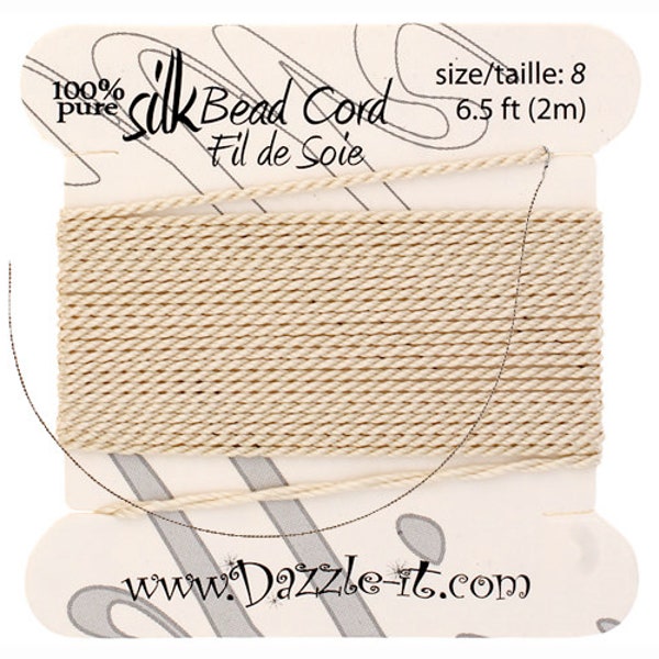 Fil de soie beige avec une aiguille de 0,80 mm, Cordon de perles de soie, Cordon de soie, Fil à broder, Broderie de soie, Fil pour perles, Soie, Fil de pure soie