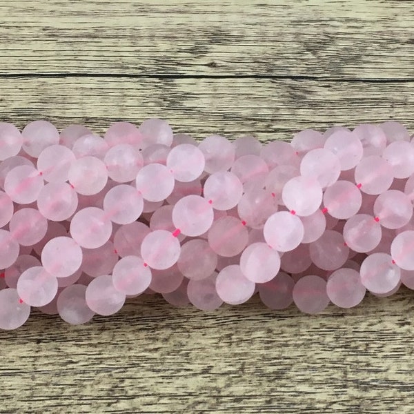 10mm Frosted Rose Quartz Gemstone Beads