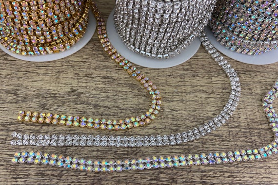 2 Row Rhinestone Chain, Rhinestone Trim, Silver Plated Chain, Gold Plated Chain, Clear Stones Rhinestone chain, AB Stones Rhinestone Chain