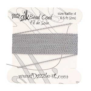 Grey Silk Thread with 0.60mm Needle, Silk Bead Cord, Silk Cord, Embroidery Thread, Silk Embroidery, Beading Thread, Silk, Pure Silk Thread