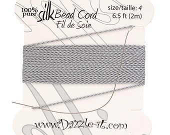 Grey Silk Thread with 0.60mm Needle, Silk Bead Cord, Silk Cord, Embroidery Thread, Silk Embroidery, Beading Thread, Silk, Pure Silk Thread