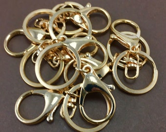 4 Gold Plated Large Lobster Clasps with Key Ring, Set of 4 Key Chain, Canadian Supplier, Bellaire Wholesale, Supplies, Bulk Buy