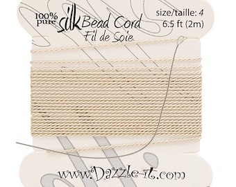 Beige Silk Thread with 0.60mm Needle, Silk Bead Cord, Silk Cord, Embroidery Thread, Silk Embroidery, Beading Thread, Silk, Pure Silk Thread