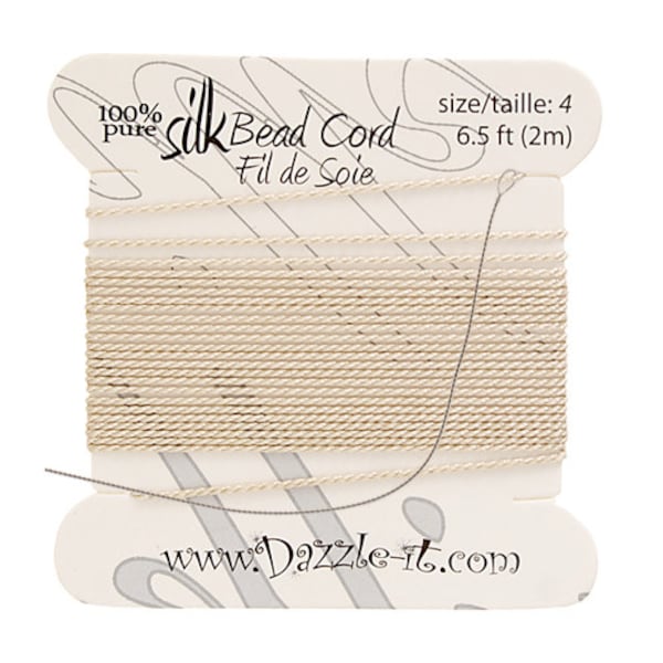 Fil de soie beige avec aiguille de 0,60 mm, cordon de perles de soie, cordon de soie, fil de broderie, broderie de soie, fil de perles, soie, fil de soie pure