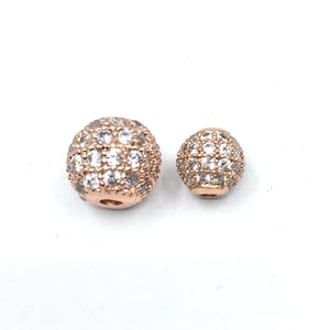 Rose Gold CZ Pave Round Beads, Rose Gold Beads, CZ Ball Beads, Cubic Zirconia Round Beads, 6mm, 8mm, Canadian Supplier