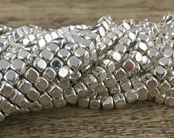 4mm Silver Square Hematite Bead, Natural Stone, Hematite, Square Beads, Mala Bead, Canadian Supplier, Beading Supplier