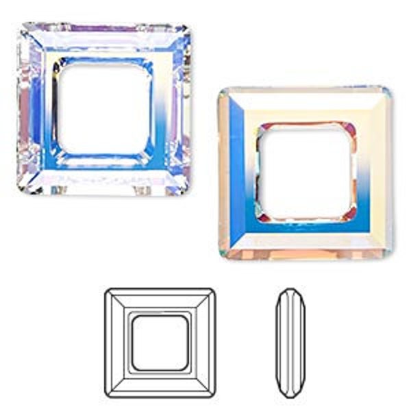 4439 Swarovski Square Ring, 1 Pendant 30mm Crystal AB unfoiled, Swarovski Elements, Crystal Pendant, Swarovski Square AB Pendant,