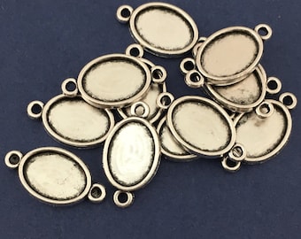 Alloy Connector, Oval Shape Silver Oxidized, Pack of 12, Tibetan Style Alloy Oval Double-sided Cabochon Connector, Canadian Supplier