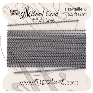 Grey Silk Thread with 0.70mm Needle, Silk Bead Cord, Silk Cord, Embroidery Thread, Silk Embroidery, Beading Thread, Silk, Pure Silk Thread