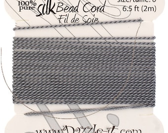 Grey Silk Thread with 0.70mm Needle, Silk Bead Cord, Silk Cord, Embroidery Thread, Silk Embroidery, Beading Thread, Silk, Pure Silk Thread